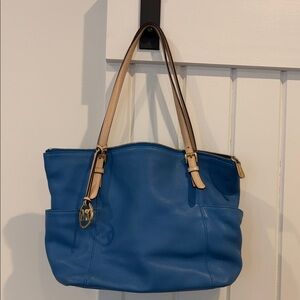 Michael Kors Blue Tote with Tan Handles